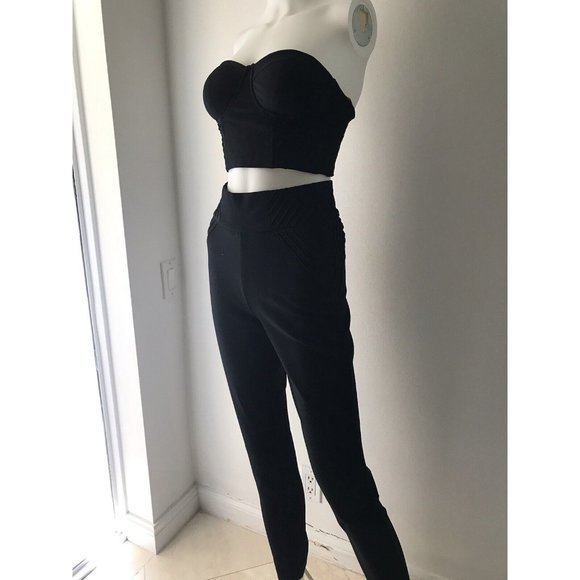 NWT Marciano Womens Roslyn Set 2 Pieces Black Crop Top 2 Pant 0 Jennifer Lopez - Picture 6 of 12